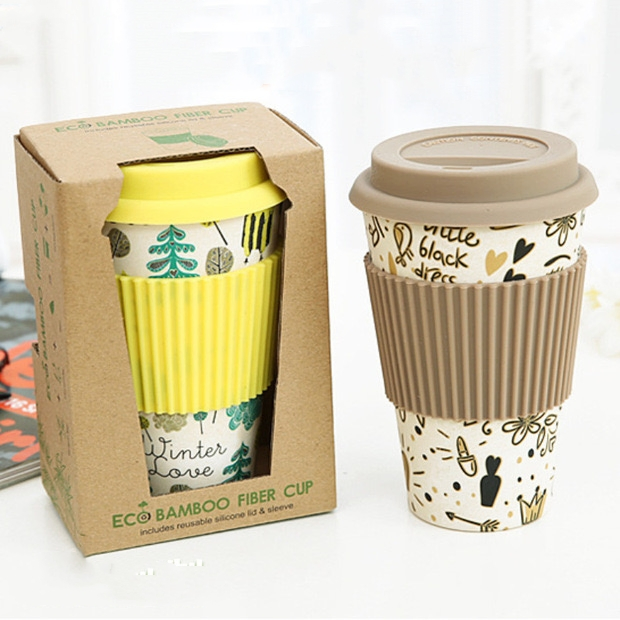 Reusable Eco-Friendly Bamboo Fibre Silicone Lid Coffee Tumbler Travel Coffee Cup Mug