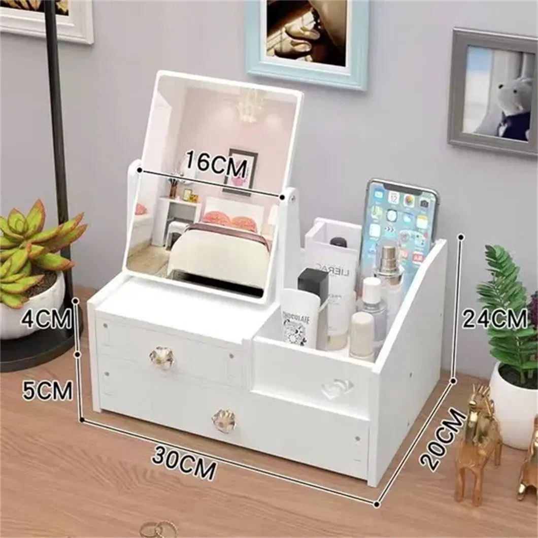 Cabinet Drawer Storage Makeup with Box Desktop Princess Size Vanity Mirror