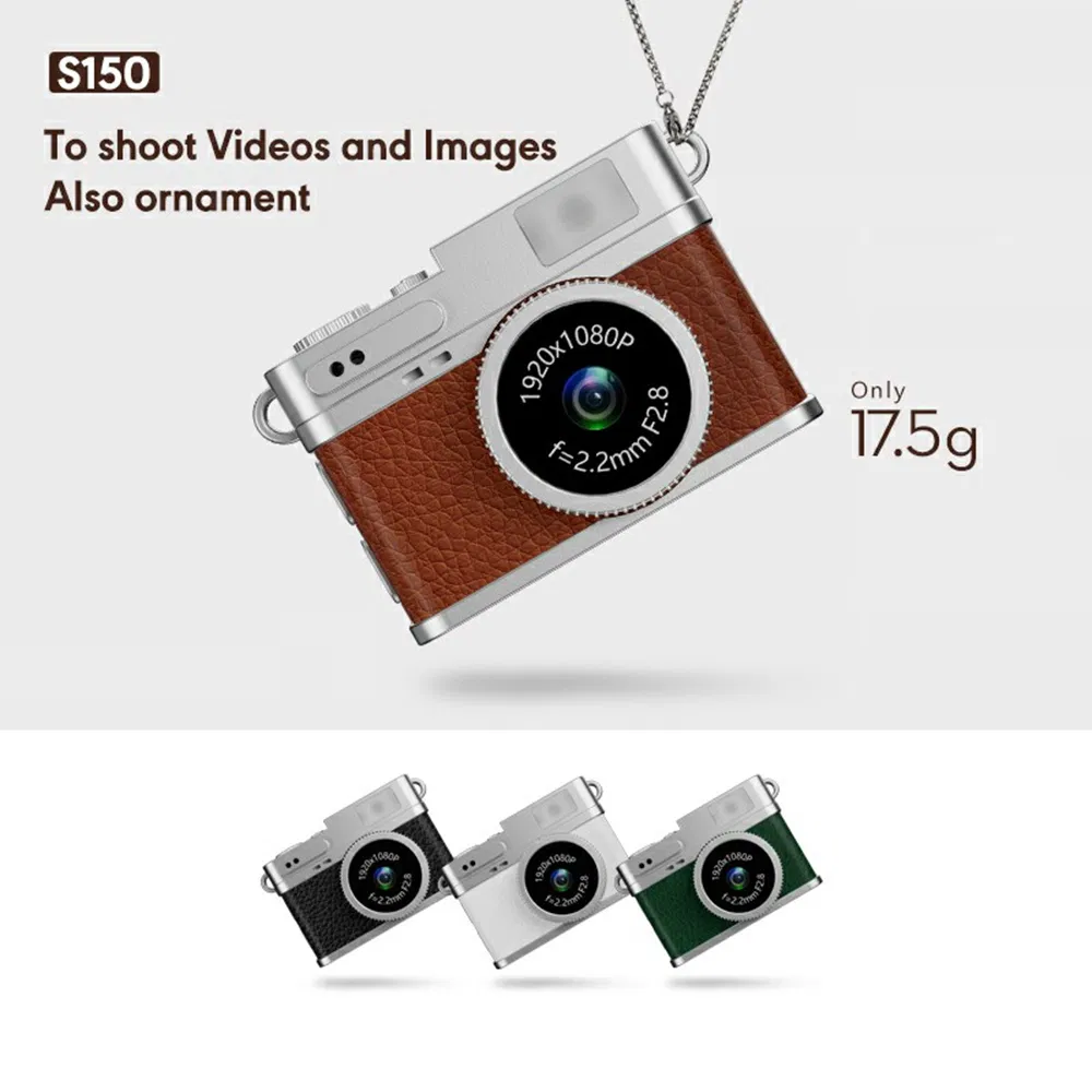 S150 Mini Camera - 1080P, 0.96" IPS, Necklace Design (Brown)