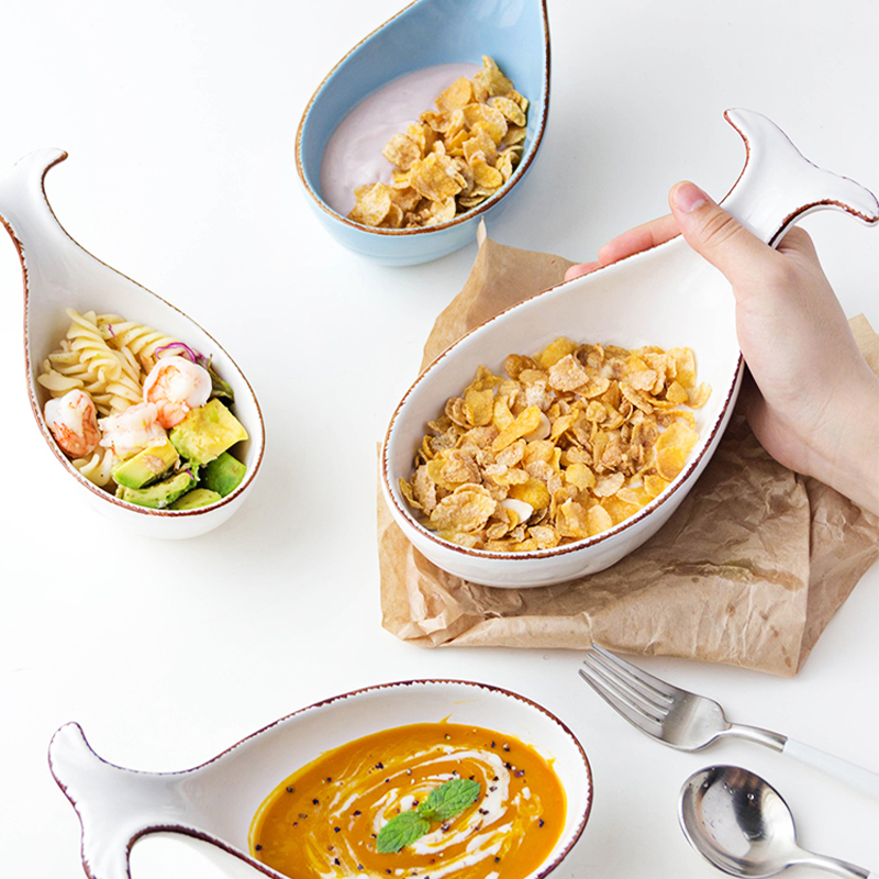 Fish Shape Ceramic Cute Serving Bowl Ice Cream Desserts Bowl for Restaurant