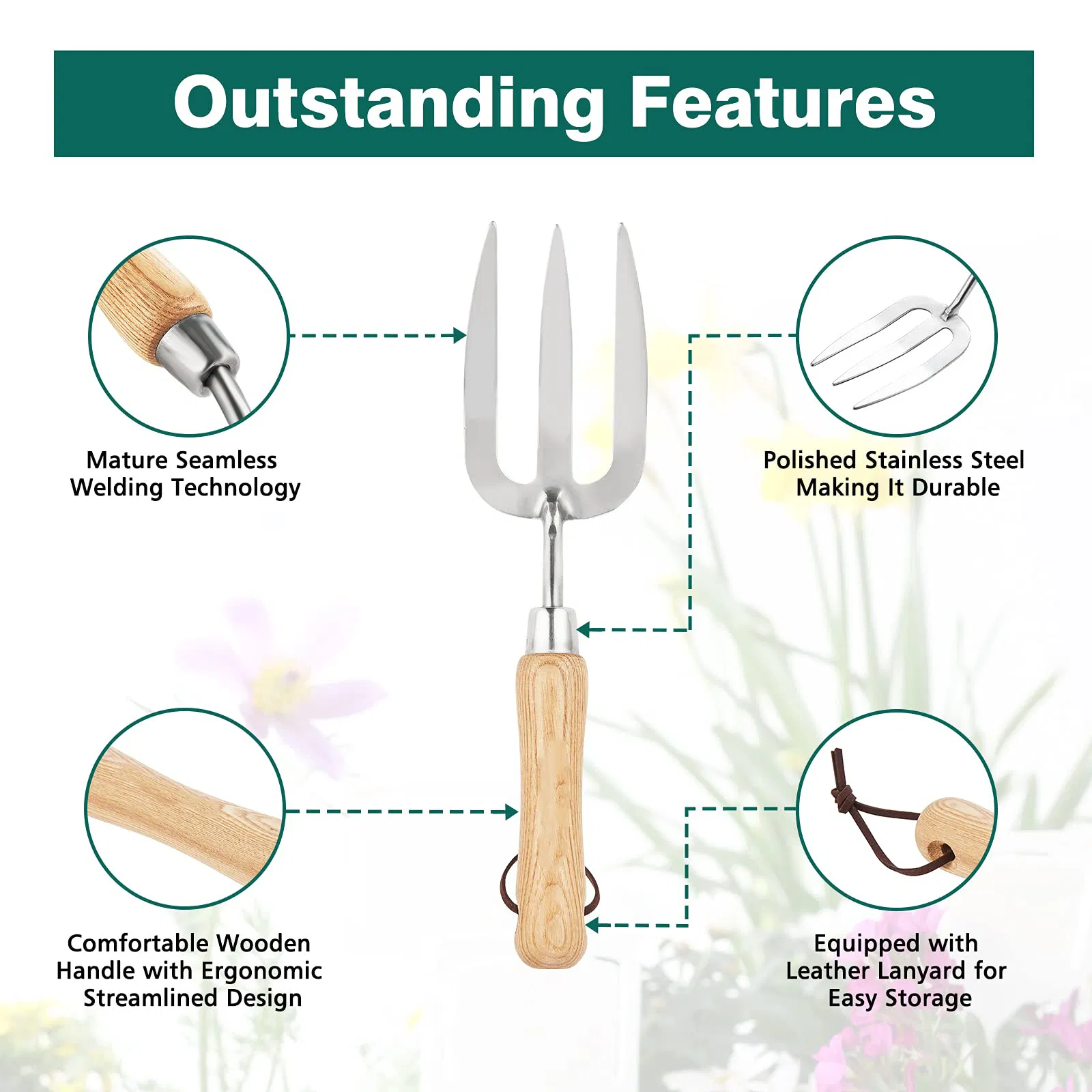 Gardening Hand Fork Stainless Steel Hand Weed Fork 3 Teeth Garden Spade Fork Hand Tools Shovel