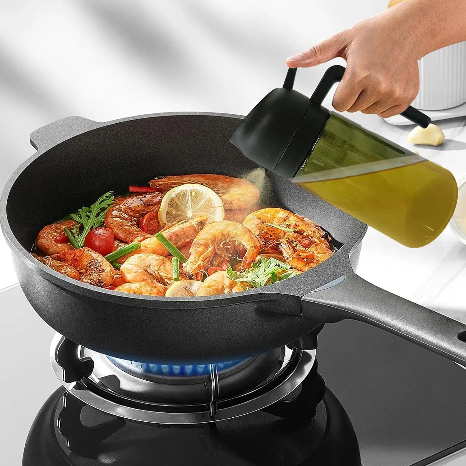 2 in 1 Oil Dispenser, 2X16oz 2-in-1 Oil Dispenser, Cooking Oil Dispenser Spray Bottle Kitchen Gadgets