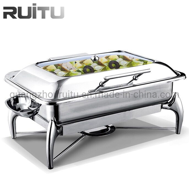 Turkey Banquet Saving Dish Luxury Serving Dishes Food Warmers Hydraulic Glass Lid Stainless Steel Chafing Dishes Buffet Set De Lux Chafing Dish Price in Dubai