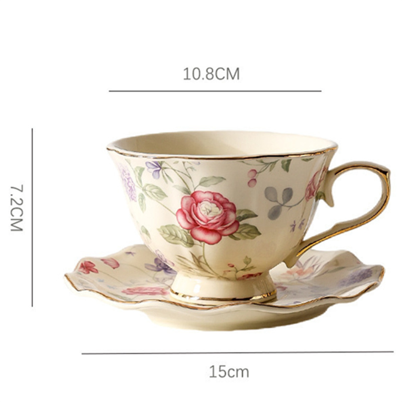 Gold-Rimmed Floral Coffee Cup and Saucer Set Retro Country Style Cup