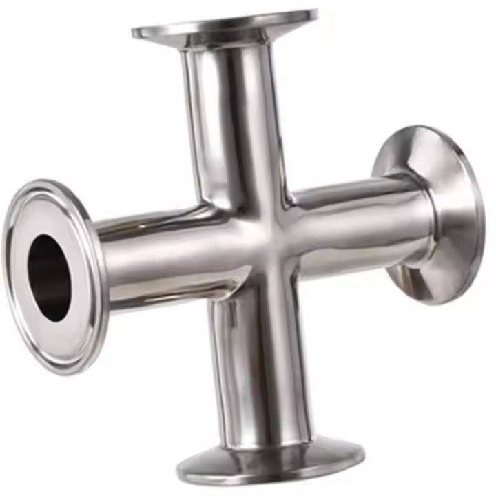 Stainless Steel 304 316L Sanitary Pipe Fitting 4 Way Tri Clamp Cross Tube