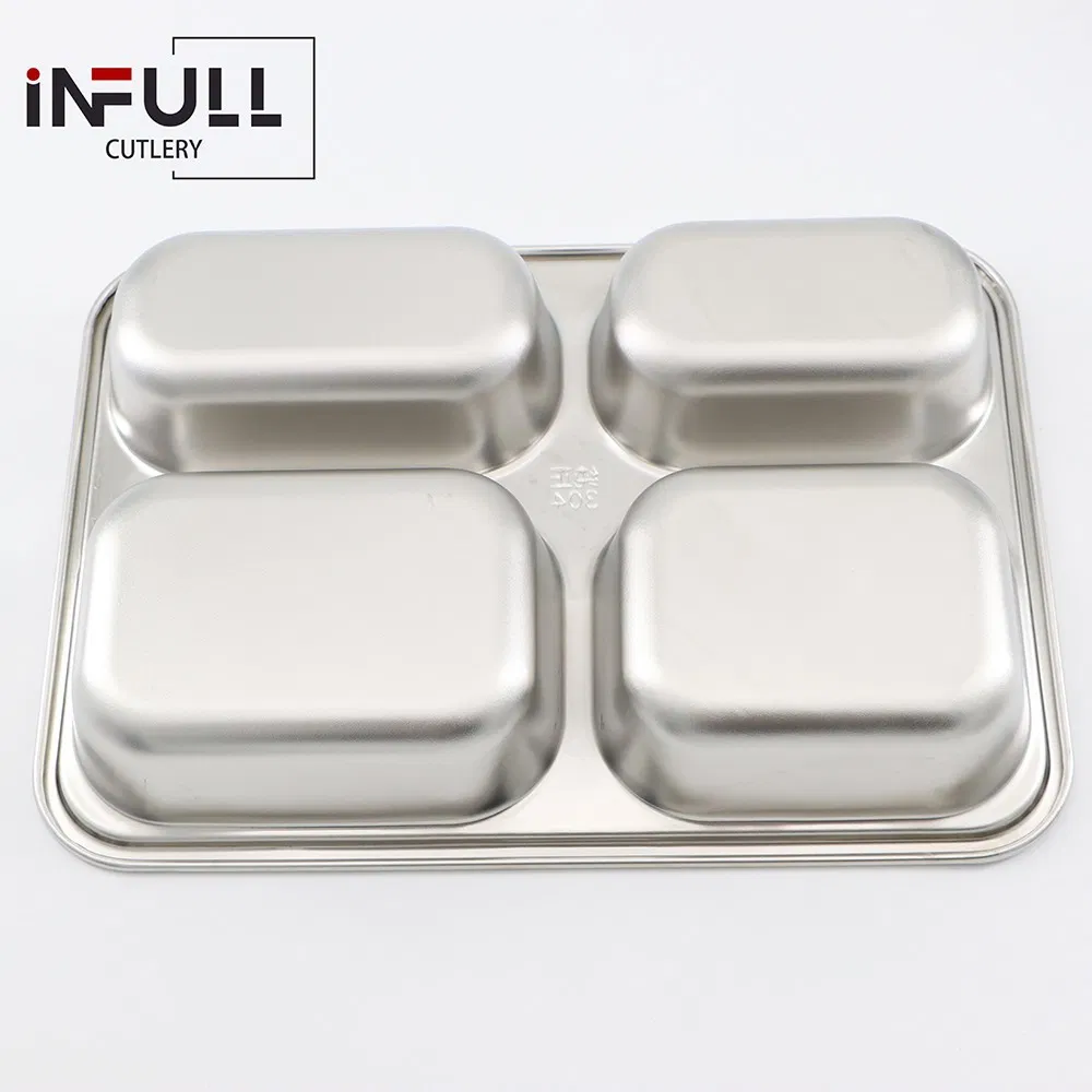 Stainless Steel Dinner Dishes School Fast Food Canteen Divided Dinner Mess Plates