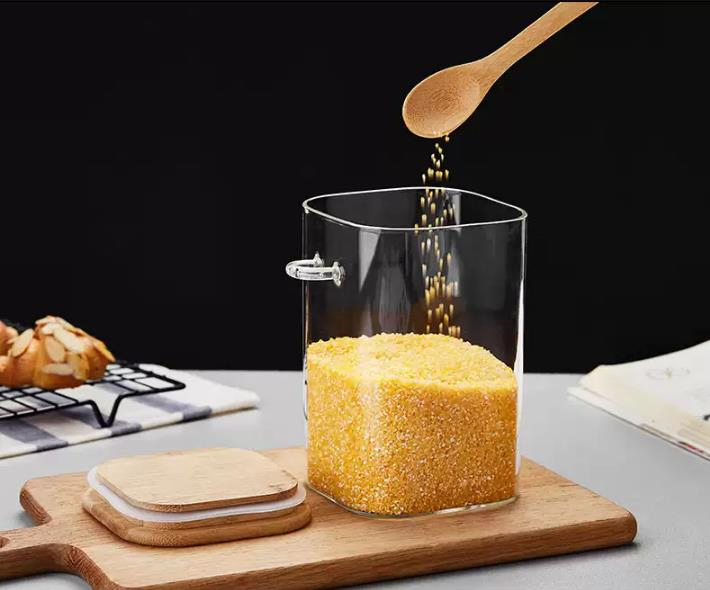 Clear Glass Jar with Lid and Spoon Sealed Canister Food Storage Container for Loose Tea Coffee Bean Sugar Salt