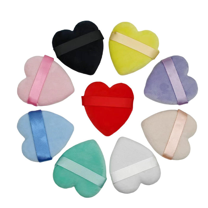 Custom Logo Soft Material Natural Cotton Face Loose Powder Heart Shape Finger Velour Makeup Powder Puff with Logo