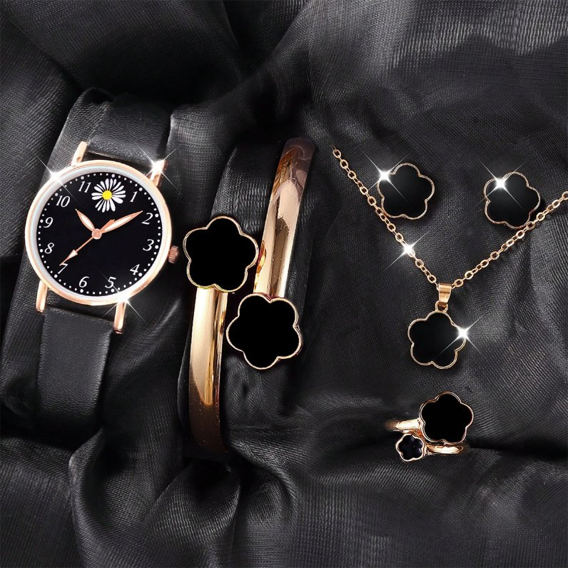 Elegant and Romantic Women's Five-Flower Jewelry and Chrysanthemum-Embellished Quartz Watch