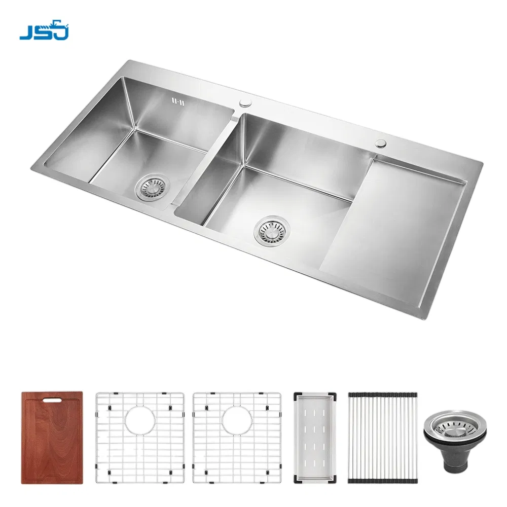 Double Bowl Drainboard Kitchen Sink 304 Stainless Steel Kitchen Sink Topmount Farmhouse Kitchen Sink