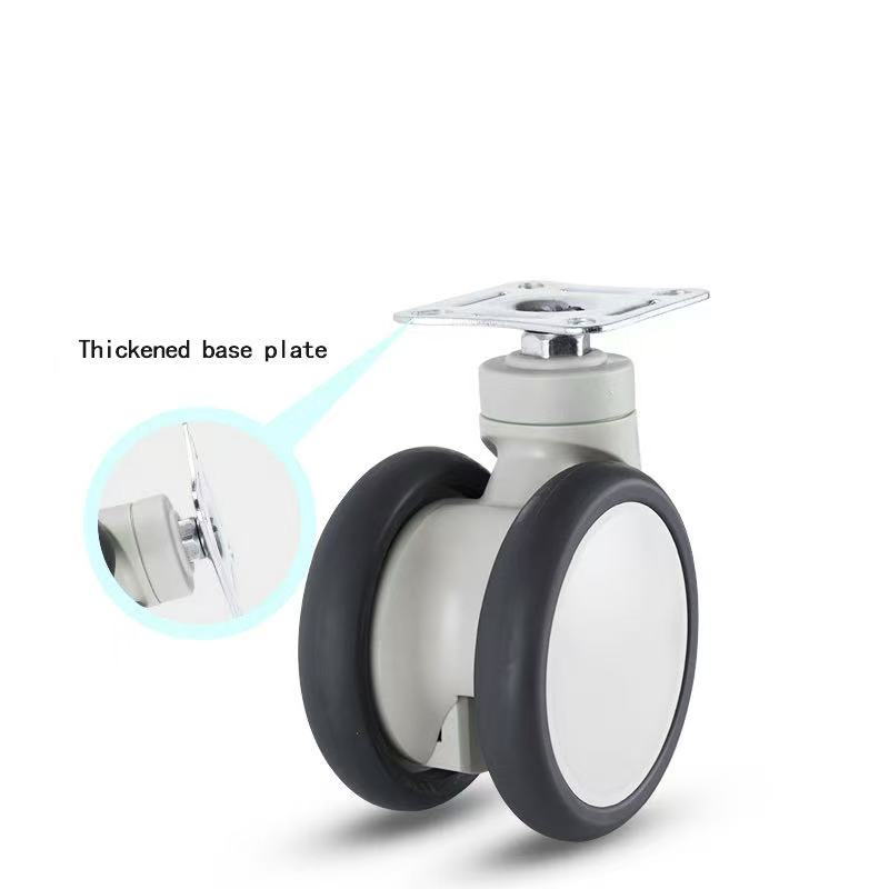 4-Inch Gray TPR Double-Wheel Caster, Retractable Medium-Duty Medical Caster.