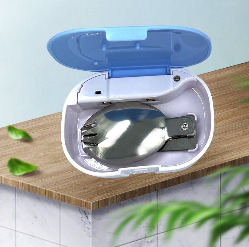 Portable Foldable Fork Spoon Cutlery Disinfection Box Stainless Steel Outdoor Picnic Camping Travel Cutlery Set