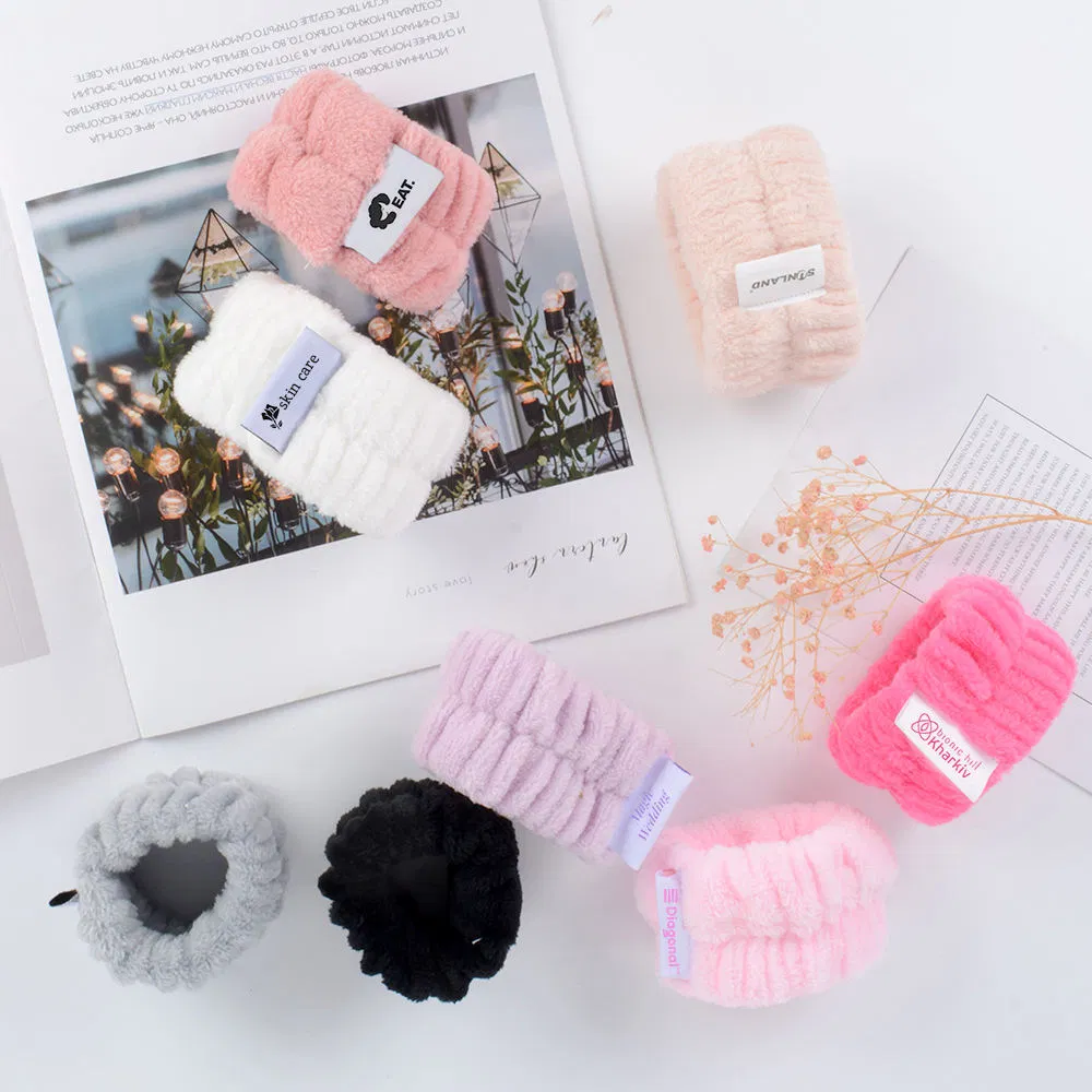 Custom Logo Elastic Flannel Facial Wrist Towel Cuff Makeup Washband Wrist Band Skincare SPA Headband and Face Wash Wristband Set
