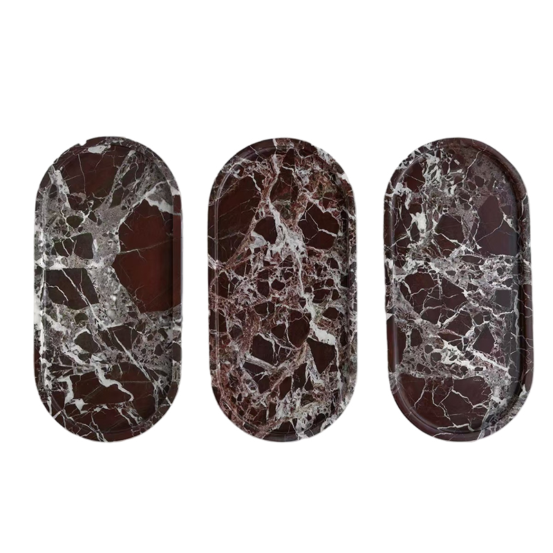 Rosso Lapanto Red Marable Serving Trays Decorative Marble Oval Tray