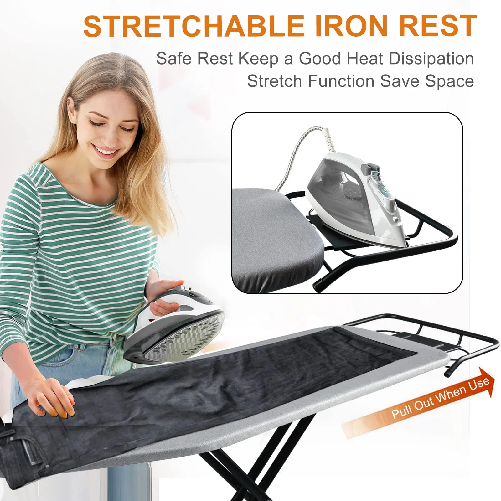 Ironing Board Cover Wall Mount Storage Tray Iron Rest Legs Height Adjustable