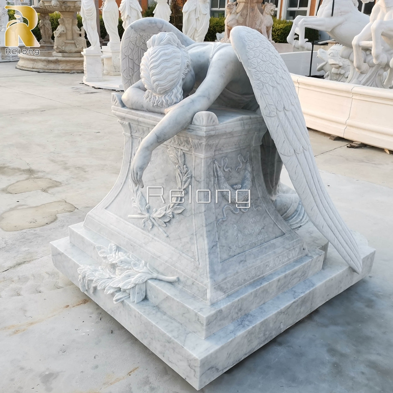 Custom White Marble Stone Angel Tombstone
