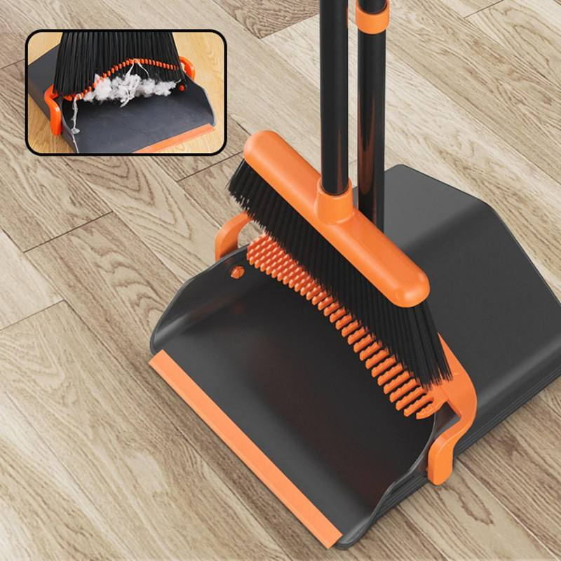 Clean Percent Broom and Dustpan Set with Long Handle Brooms and Stand up Dust Pan Magic Combo Set with Rotation Head