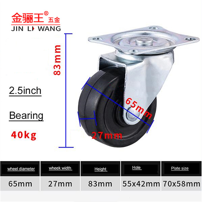 Factory Price 40mm 2.5inch Rubber Casters Wheels Furniture Industrial Heavy Duty Fixed Rotating Threaded Stem Caster Castor