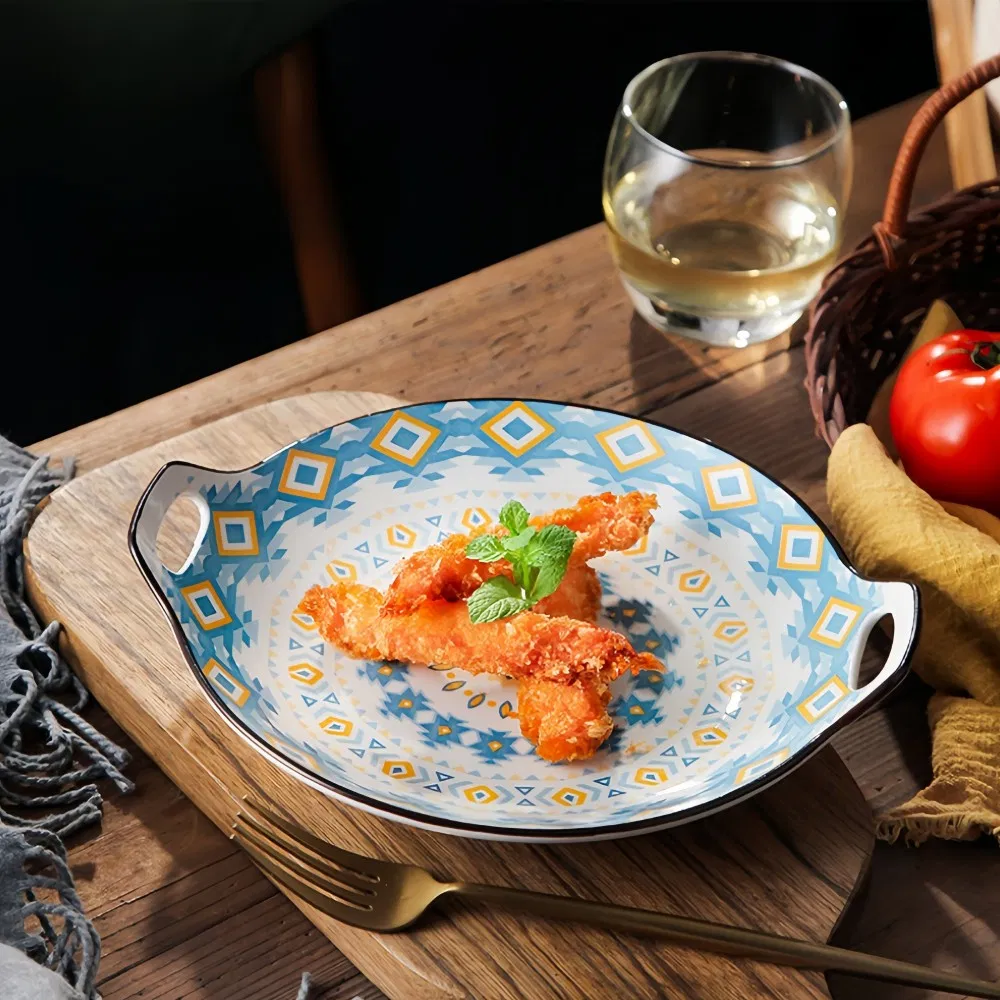 10.5 Inch Moroccan Ceramic Plates Colorful Bohemian Style Dinner Dish with Round Pattern Microwave & Dishwasher Safe Kitchen Use