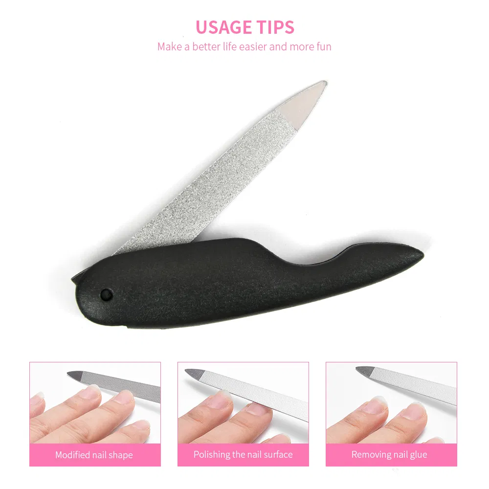 Mini Professional Metal Stainless Steel Nail File Folding Cuticle Manicure and Pedicure Tools Nail Buffer
