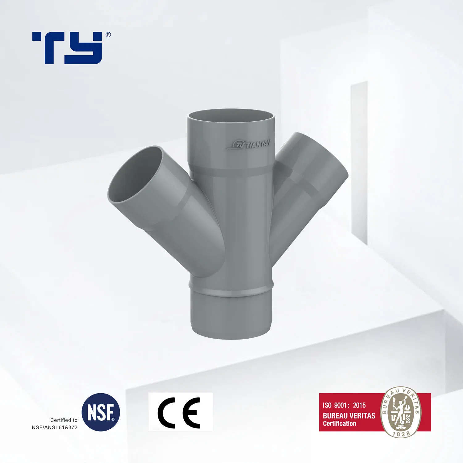 Germany Chinese Standard PVC Fitting Plastic Pipe Sweep Tee 40mm Price List Manufacturer