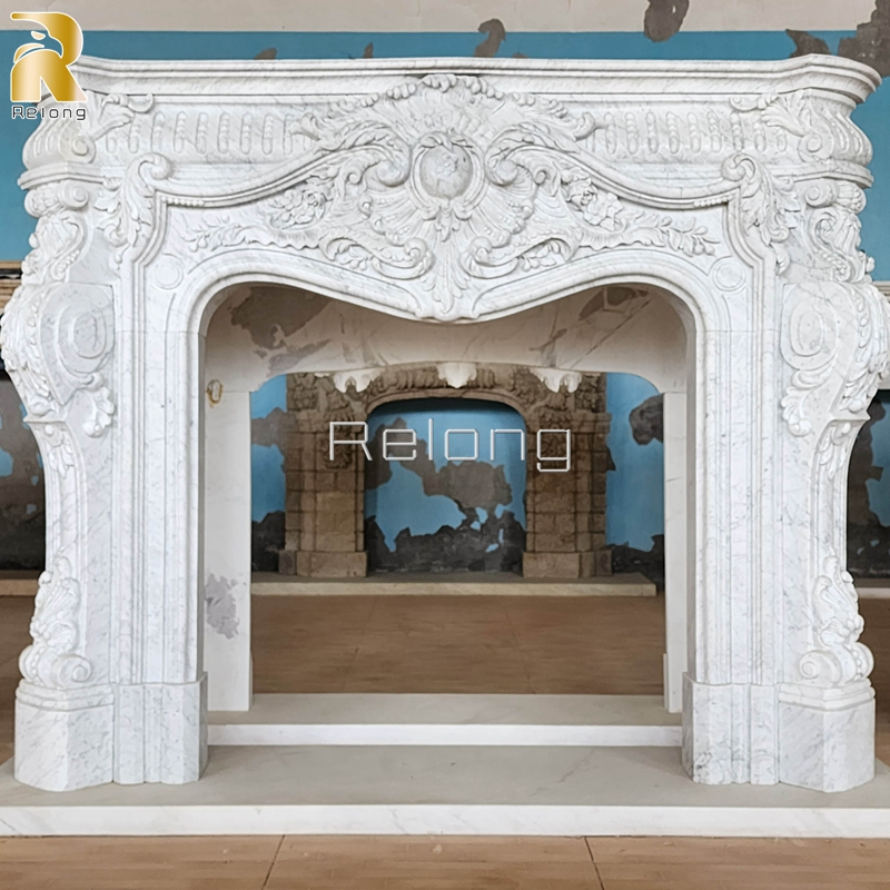 Hand Carved Natural Marble Stone Fireplace Surround for Sale
