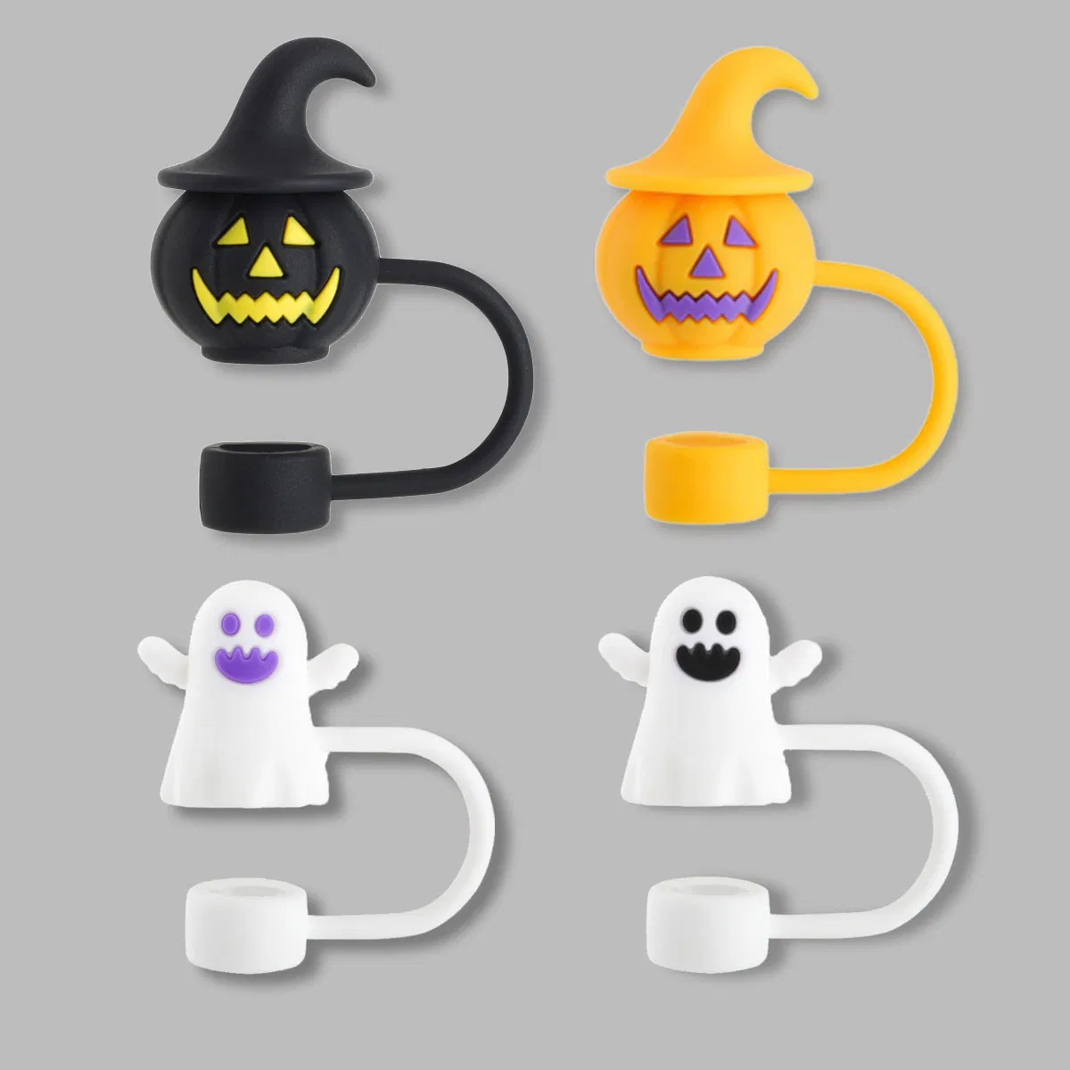 Adorable 10mm Pumpkin Head Silicone Straw Caps for Halloween