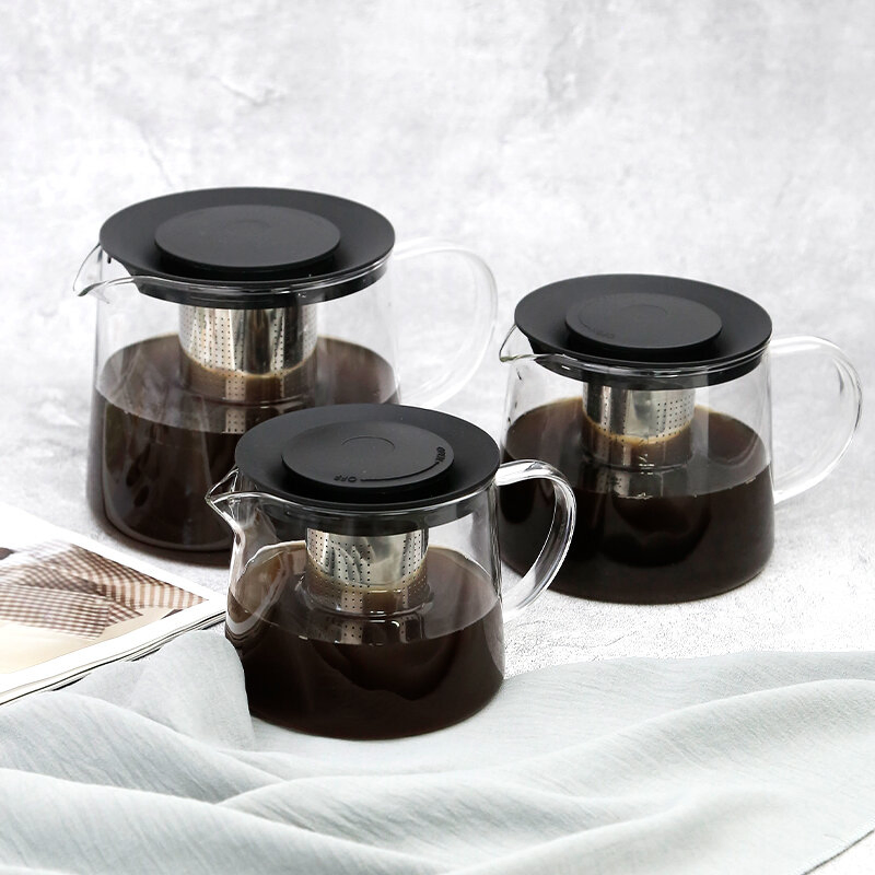 Wholesale High Borosilicate Glass Tea Pot with Black Plastic Lid