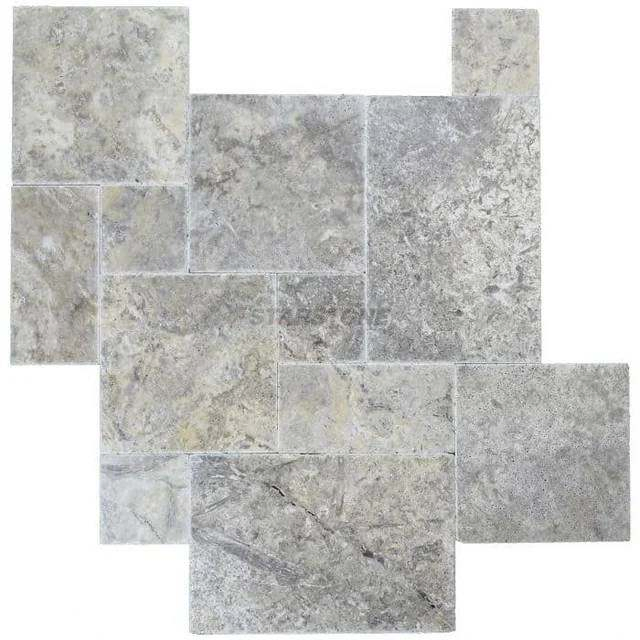 Popaulr Grey Silver Travertine Pavers Outdoor Customized Size French Pattern Tiles Swimming Pool Travertine Stone Tiles