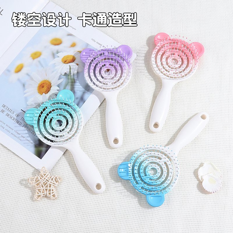 Custom Logo OEM Gradient Bear Comb Fashionable Rainbow Color Hair Products Plastic Detangling Massage Brush for Kids Gift Hair Comb Hair Care Accessories