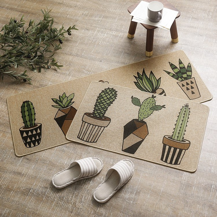 Imitation Linen Rubber Floor Mat Bathroom Foot Mat Entry