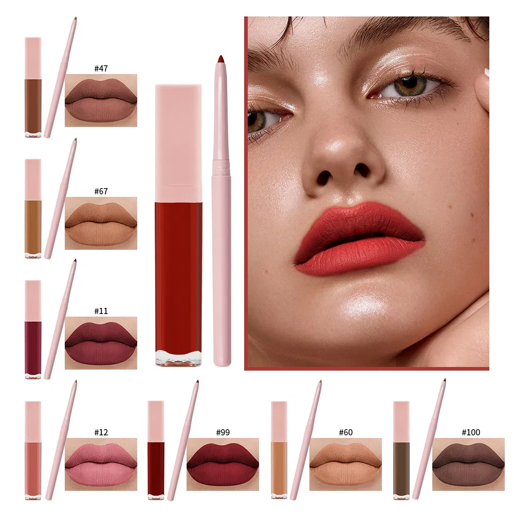 Wholesale Bulk Cosmetics Lip Liner with Lipstick Kit Private Label Liquid Lipstick and Lipliner Set