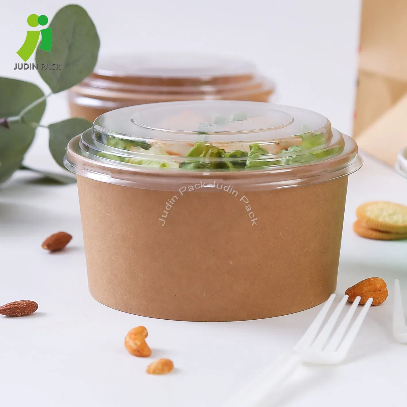 Paper Salad Bowl with Lid 500ml-1300ml by Disposable Kraft Paper