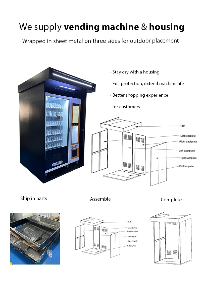 High Security Outdoor Snack Beverage Vending Machine with Shelter for School Park Gym