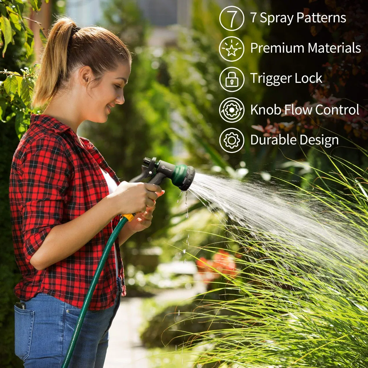 Nozzle Heavy Duty 7 Adjustable Watering Patterns Slip Resistant ABS Water Spray