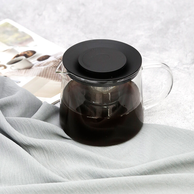 Wholesale High Borosilicate Glass Tea Pot with Black Plastic Lid