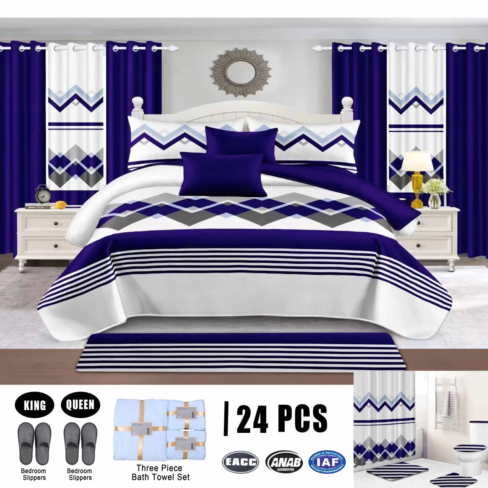 24 PCS Microfiber Polyester Bedding Set Deep Blue Printing Quilted Bedcover High Quality Comforter Duvet Bed Cover Twin Full Home Quilts Bedspread Wholesale