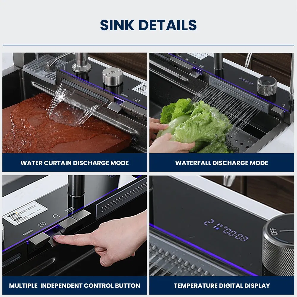 New Handmade Extended Stainless Steel Dish Bain Waterfall Kitchen Sink with Dish Rack 10046