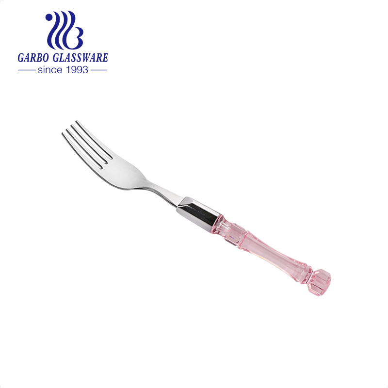 Wholesale Factory Stainless Steel Dinner Noodles Fork Metal Mirror Polish Silverware Fork with Customized Colored Pink Plastic Handle