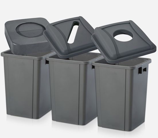 Серый квадратный мусорный бак для кухни и офиса
