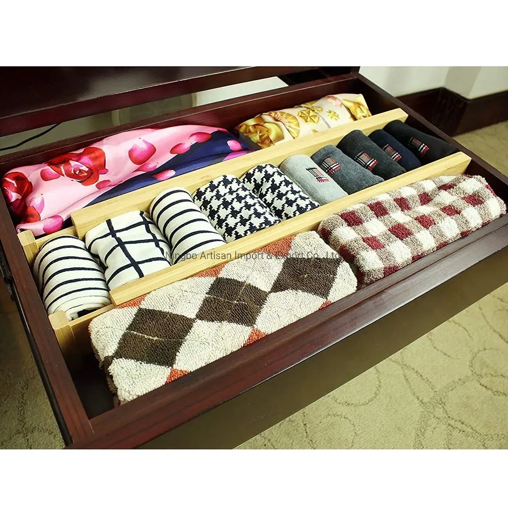 Manufacturer Natural Bamboo Adjustable Expandable Stackable Drawers Organizer