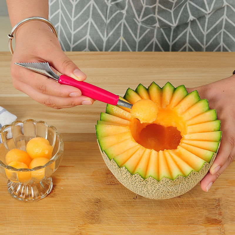 Double-Ended Stainless Steel Fruit Digging Spoon Corrugated Carving Knife