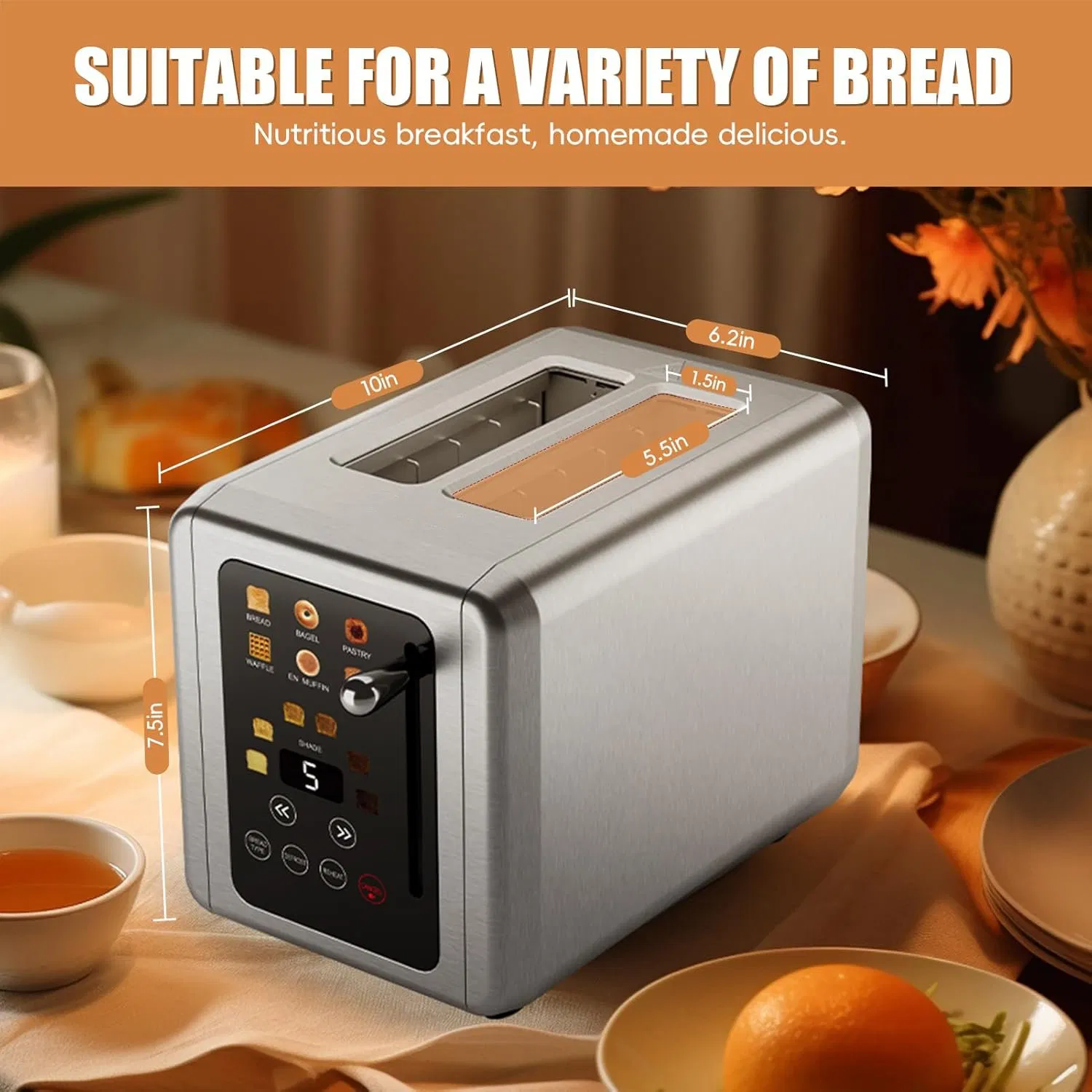 High Efficiency 2 Slice Commercial Pop-up Toaster with Touch Screen for Catering