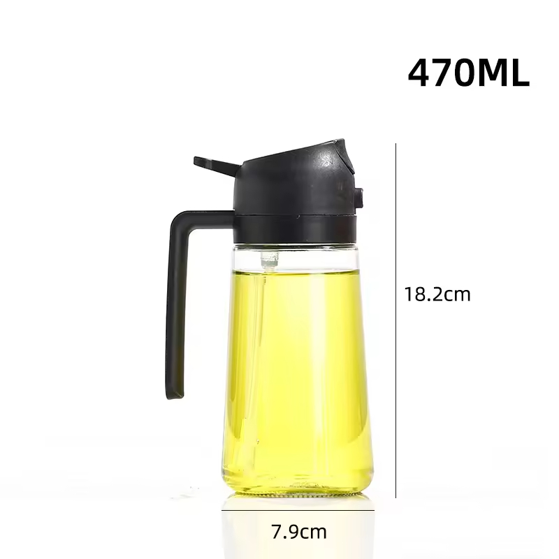 Hotsales 16oz/470ml Premium Eco-Friendly Glass 2-in-1 Cooking Tool Dispenser Bottle with Sprayer for Olive Oil