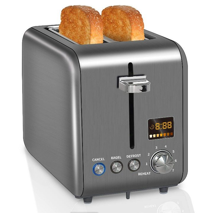 Factory Outlet 900W Wide Slots 2 Slice Stainless Steel Bread Toaster
