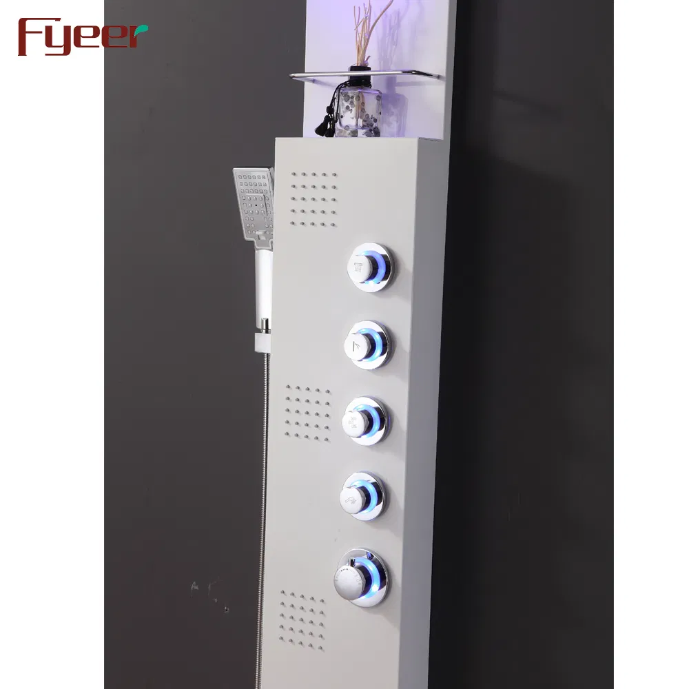Fyeer White Painting Hydro Massage Corner Shower Panel with LED Lights