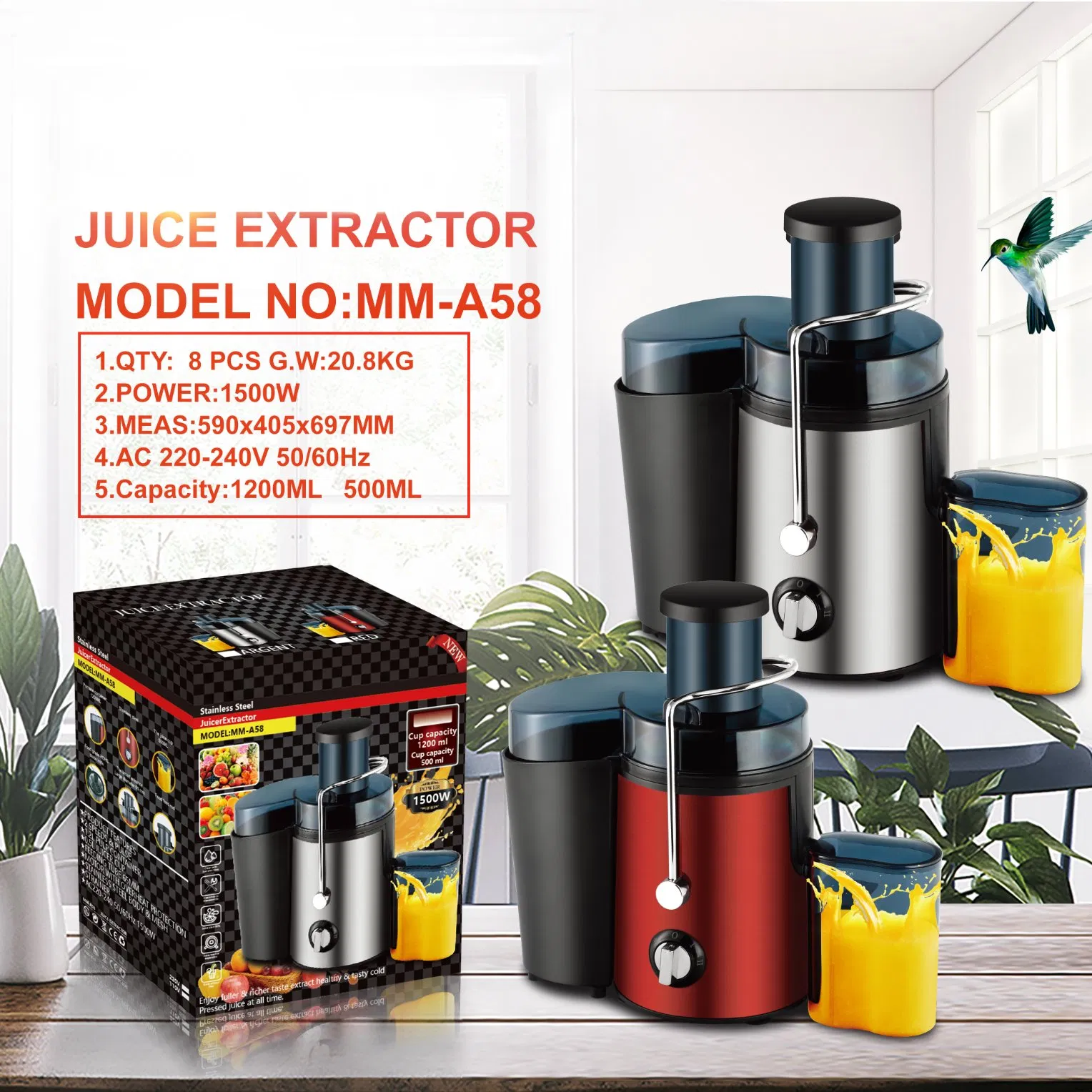 Hot Selling 220V -240V Electric Juicer Machine Kitchen Appliances Fruit Blender and Mixer Efficient Juice Extractor [Juicers]