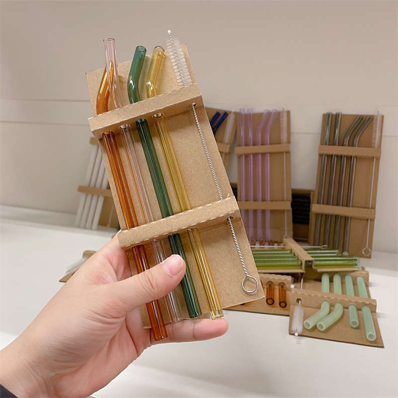 Top Sell Reusable High Borosilicate Glass Straws Glass Straws 10mm Glass Drinking Straw Set with Custom Logo