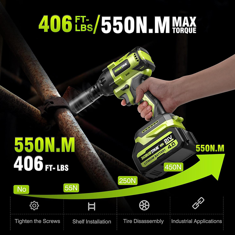 Cordless Electric Impact Wrench, Maximum Torque 330 FT Lbs (450N. m)