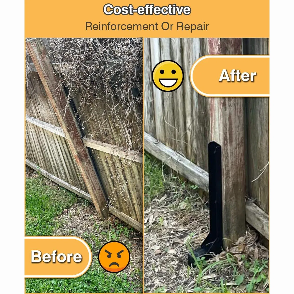 Heavy Duty Steel Fence Post Repair Kit for Repairing Tilted/Broken Wood Fence
